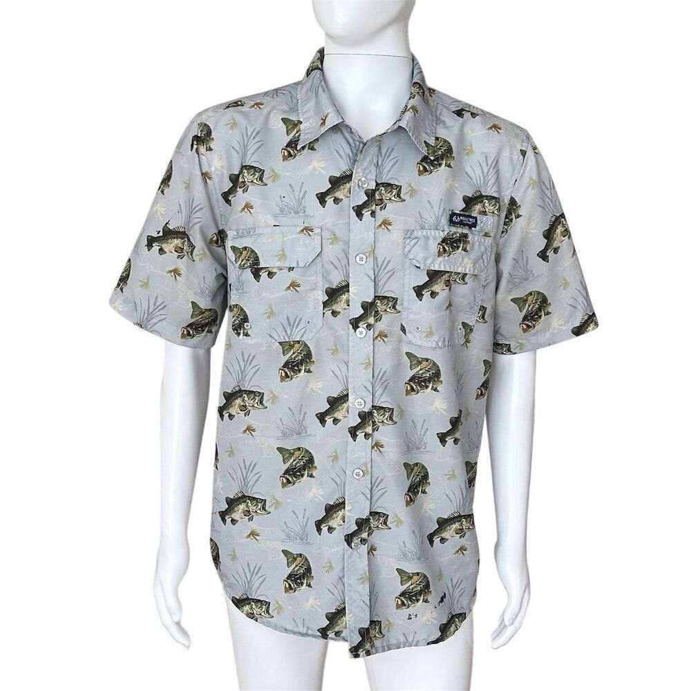 Realtree Fishing Men's Gray Fish Print Button-Up Shirt Size L - Picture 9 of 11